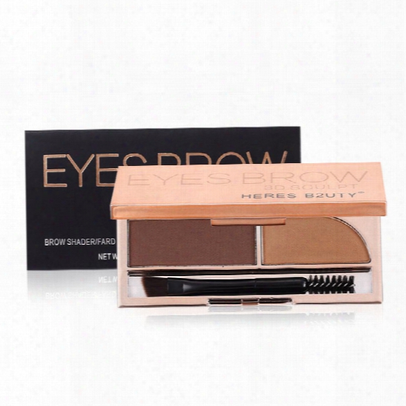 Heres B2uty Professional Eyebrow Powder Brown And Grey 2 Color Palette With Oblique Head And Spiral Brush