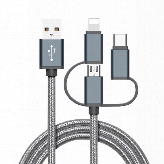 High Speed Nylon Braided Fast Charging 3 In 1 Usb Charger Cable For Iphone Android Type C Smartphones