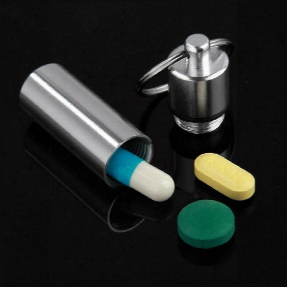 Key Holder Aluminum Waterproof Pill Shaped Box Bottle Holder Container Keychain Medicine Keyring Box