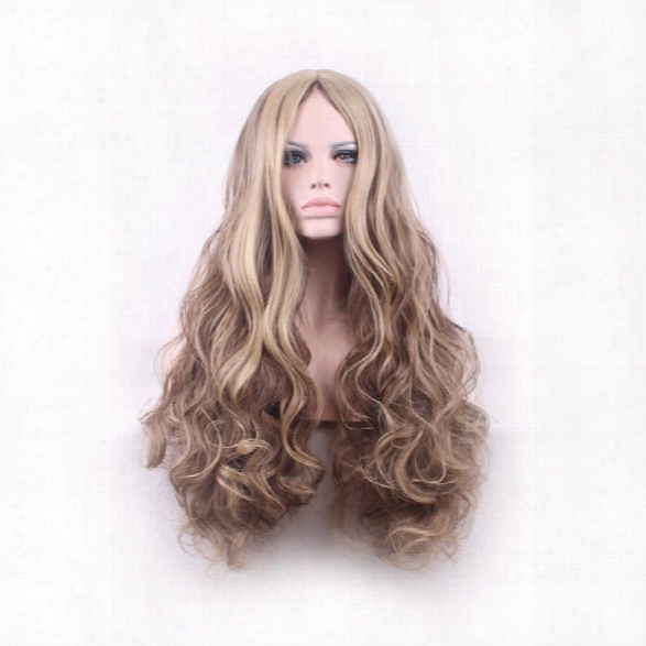 Long Ombre Brown Ash Blonde High Density Temperature Syntheti Wig For Black White Women Glueless Wavy Cosplay Hair Wig