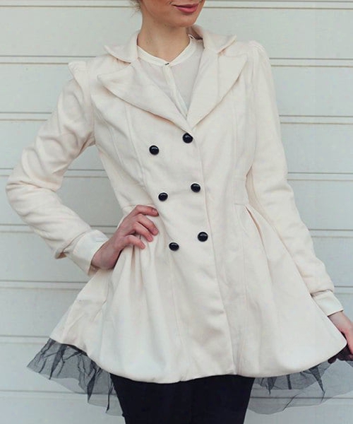 Long Sleeves Lapel Double-breasted Beam Waist Voile Stitching Plicated Ruffles Long Edition Ladylike Coat