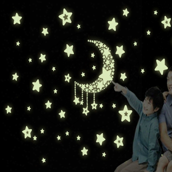 Luminous Stickers /fluorescent Stickers/ Moon And Stars/wall Sticker Wall Mural Home Decor Room Moon Star