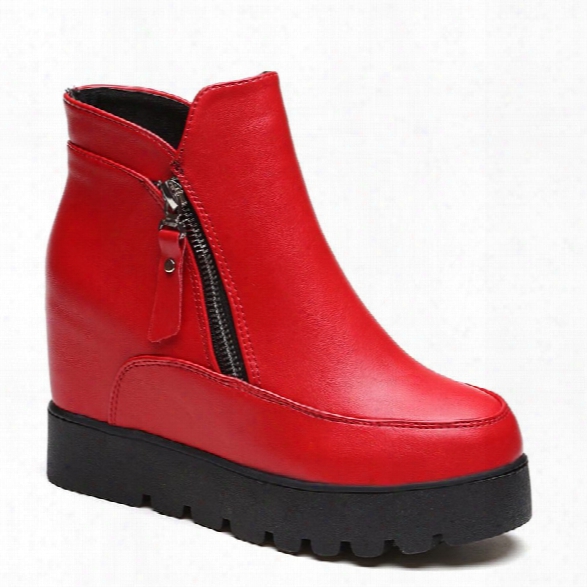 Lyk-c21 High Quality Shoe Comfort Fashion Side Zipper Pure Color Inside Increase Short Tube With Martin Boots