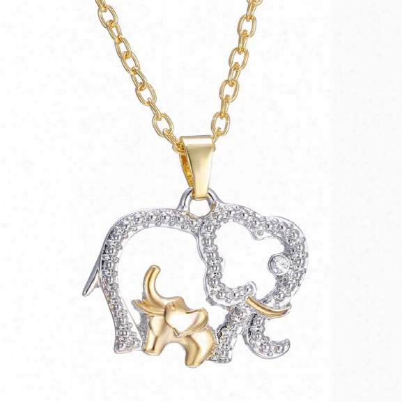 Mother's Day Gift Creative Necklace 18k Gold Cute Animal Double Elephant Pendant Gold (size: One Size, Color: Gold)