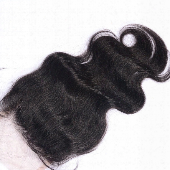 Natural Hairline Virgin Brazilian Body Wave Human Hair Lace Closure With Baby Hair Natural Black Bleached Knots Closures