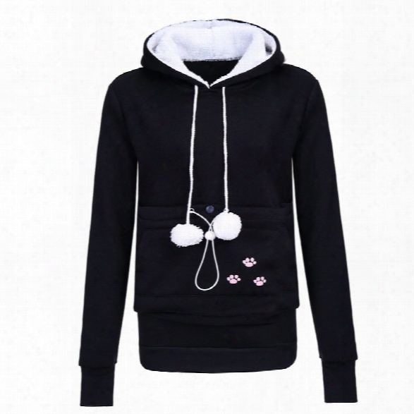 Plus Size Long Sleeve Embroidery Women Big Pocket With Cuddle Pouch Dog / Cat  Pet Hoodies Casual Pullovers