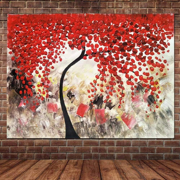 Pure Hand Painted Abstract Impasto Palette Knife Red Flower Tree Canvas Oil Painting Living Room Bedroom Home Wall Decor