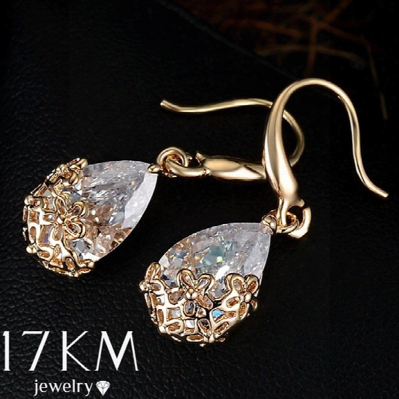 Silver Gold Colors Wedding Crystal Zircon Dangle Earring For Women&#39;s 18k Gold Designer Elegant Classic Flowers Jewel