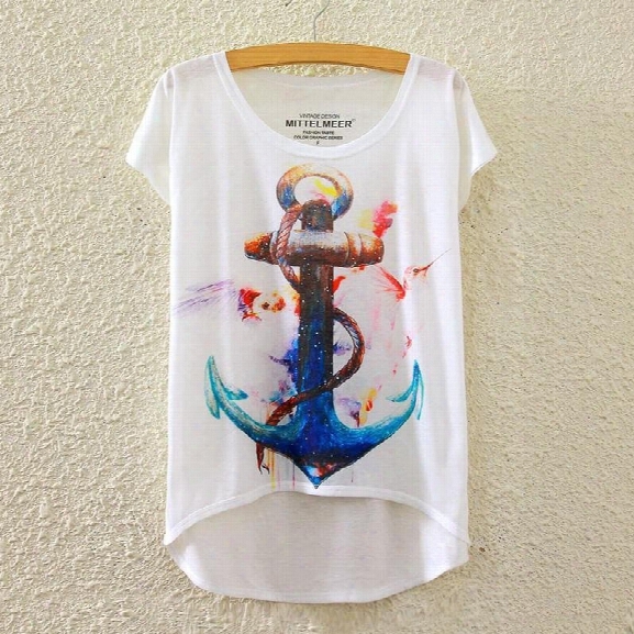 Summer New Graphic Digital Print Short T Shirt Blouse Loose Ladies White T-shirt Short Sleeve Cotton Blended Tops Outwea