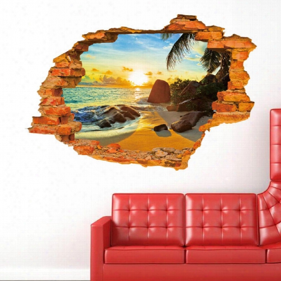 Sunshine Beach Sea Sun Tree Resort 3d Window View Wall Stickers Art Decal Sofa Wall Landscape Decoration