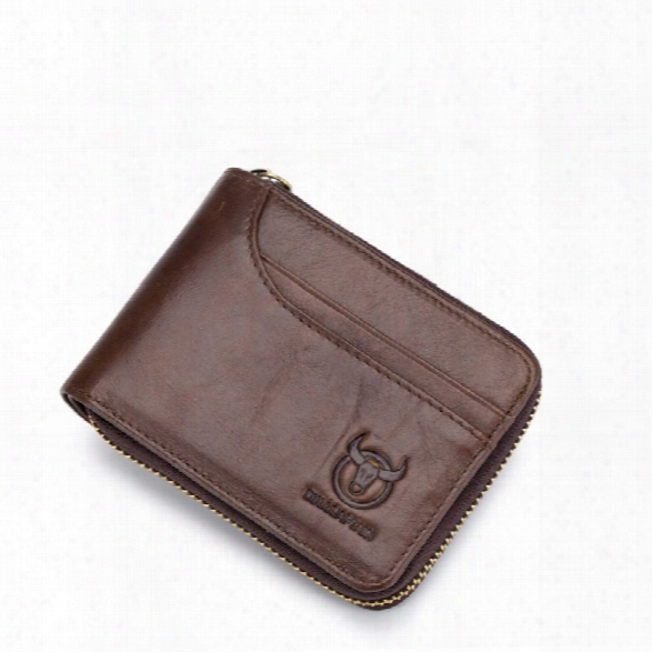 The Cow Ceather New Head Layer Cowhide Multi-function Card Three Folding Driving License A Zipper Leather Wallet