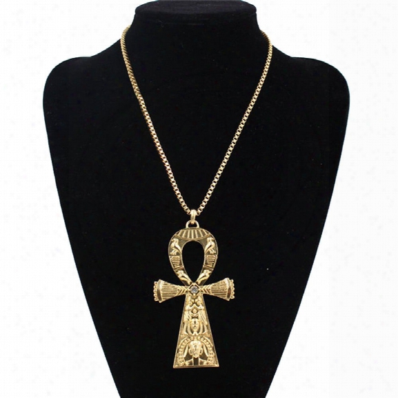 Trendy Delicacy Egyptian Engraving Ankh Cross Pendant Chain Necklace Gold Color Punk Cross Pendant Necklace