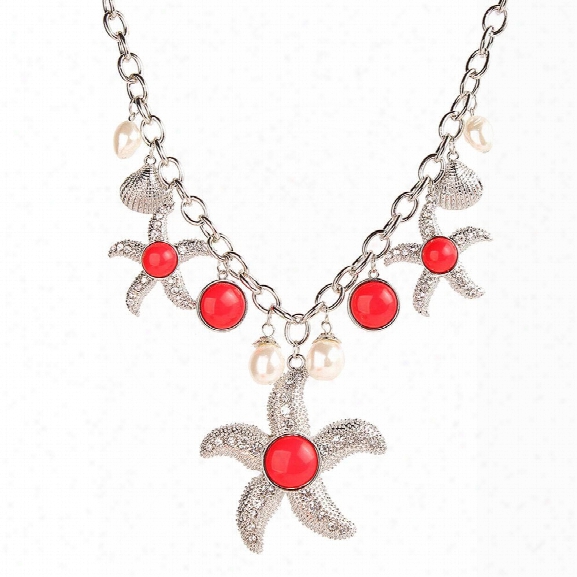 Trendy Marine Style Items Choker Cool Pearl Shell Starfish Pendant Link Chaib Alloy Necklace Youth Fashion Jewelry