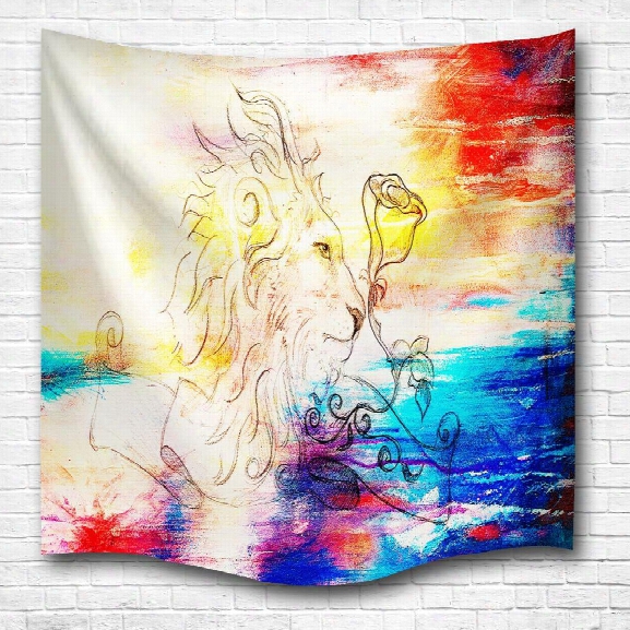 Watercolor Lion 3d Digital Printing Home Wall Hanging Nature Art Fabric Tapestry For Bedroom Living Room Decorations