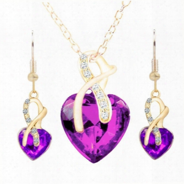 Wedding Jewelry Gold Plated Jewelry Sets For Women Crystal Heart Necklace Earrings Jewellery Wedding Accessories