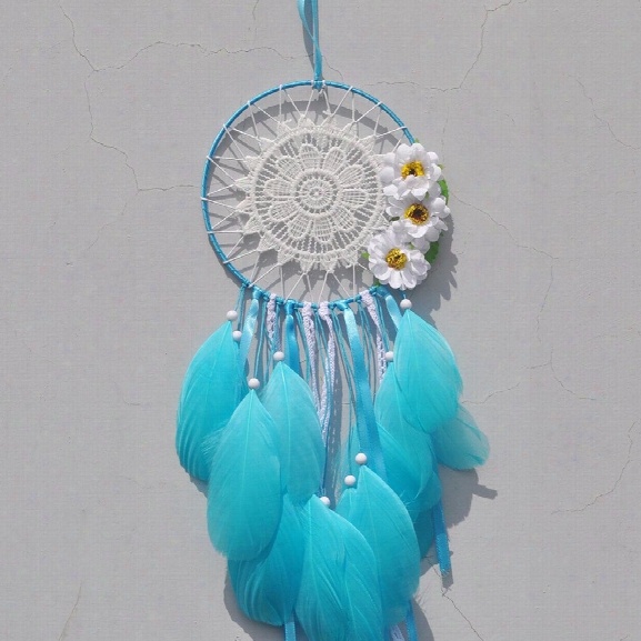 White Lace Flower Dreamcatcher Wind Chimes Indian Style Feather Pendant Dream Catcher Creative Car Hanging Decoration