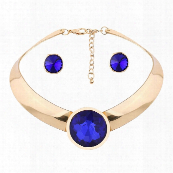 Women Girls Fashion Metal Jewelry Diamond Pendant Necklace Choker Collar And Stud Earrings Fine Jewelry Set