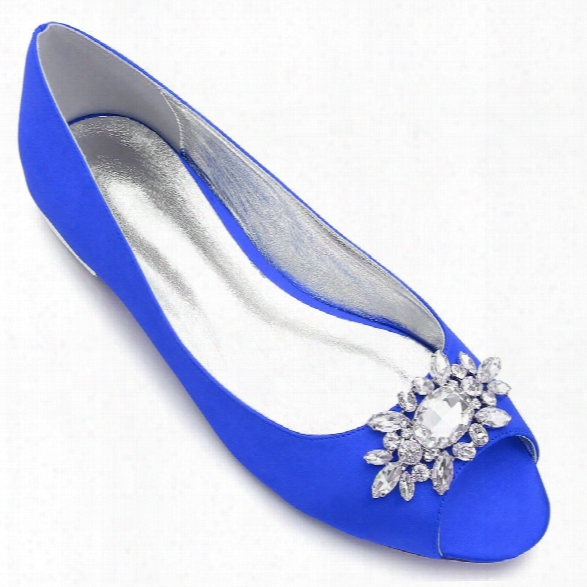 Women's Shoes Satin Spring Summer Comfort Ballerina Wedding Shoes Flat Heel Peep Toe Rhinestone Bubbling Glitter Flower