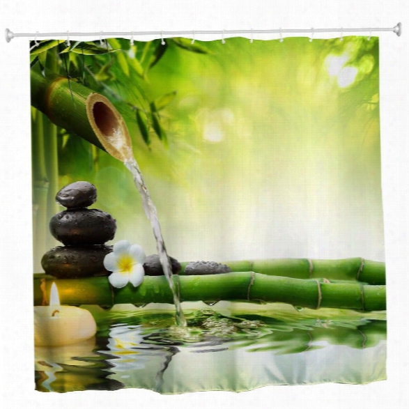 Zen And Water Bamboo Polyester Shower Curtain Bathroom Curtain High Definition 3d Printing Water-proof