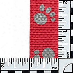 #401: 1 Inch Flat Nylon Webbing: Red With Reflective Paws