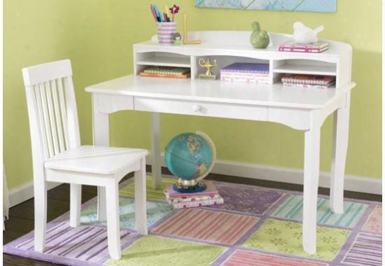 Avalon Desk With Hutch And Chair - White