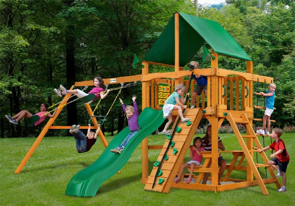 Chateau Ii Deluxe Ap Wooden Swing Set - Green Vinyl Canopy