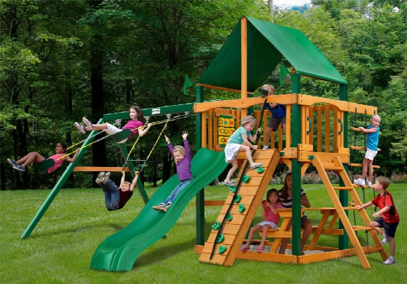 Chateau Ii Deluxe Ts Wooden Swing Set - Green Vinyl Canopy