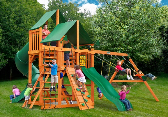 Great Skye I Deluxe Ap Wooden Swing Set - Green Vinyl Canopy