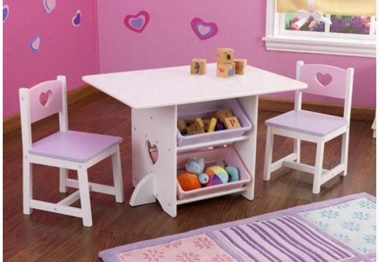 Heart Table And Chair Set With Pastel Bins