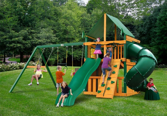 Mountaineer Clubhouse Deluxets Wooden Swing Set Green Canopy