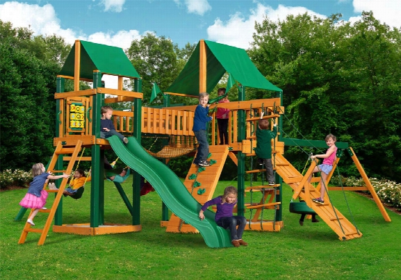 Pioneer Peak Ts Deluxe Wooden Swing Set - Green Vinyl Canopy