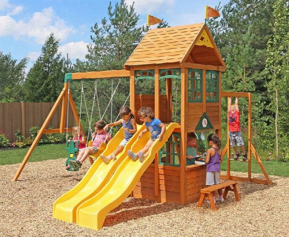 ..ryerson Two Slide Wooden Swing Set With Monkey Bars