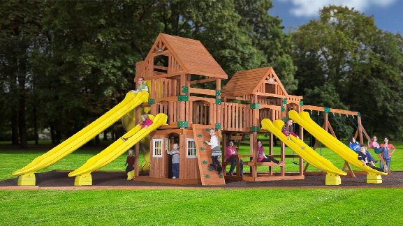 Safari Wooden Swing Set With Five Slides