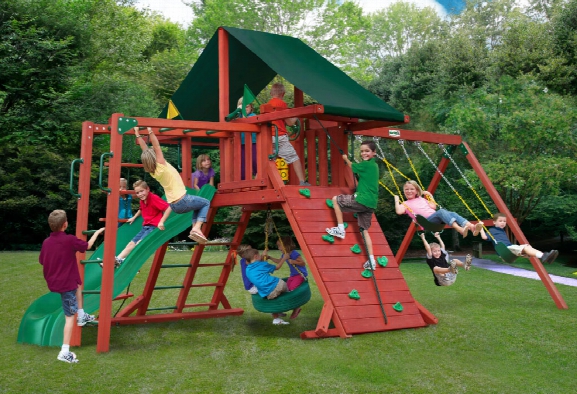 Sun Climber Ii Wooden Swing Set - Green Sunbrella Tarp