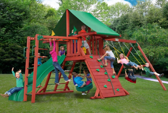 Sun Valley Ii Wooden Swing Set With Monkey Bars