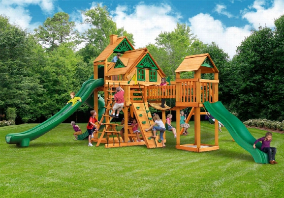 Treasure Trove Ii Treehouse Ap Wooden Swing Set Three Slides