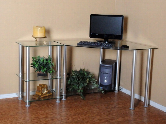 Clear Tempered Glass Corner Computer Desk With Extension