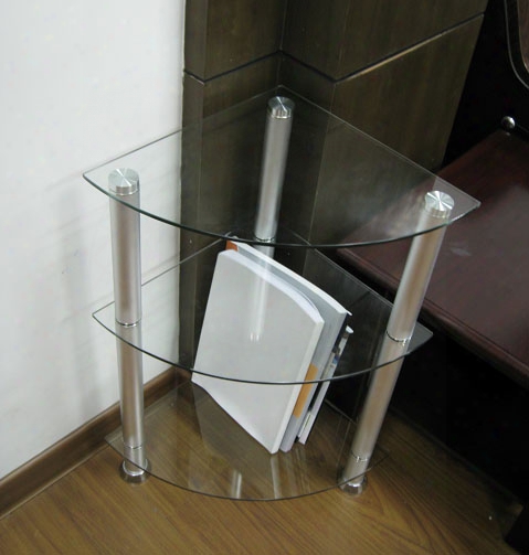 Corner Glass And Aluminum Bookcase Utility Stand