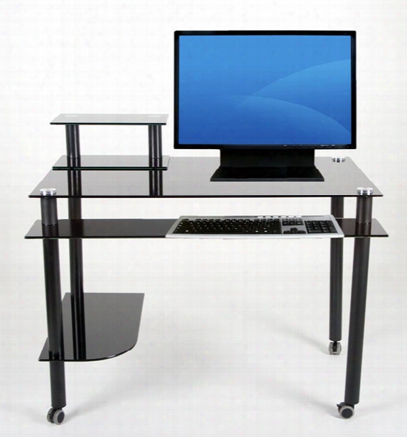 Glass And Aluminum Computer Desk Black Glass With Casters