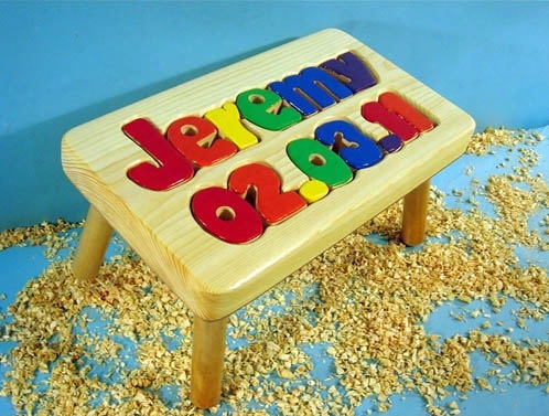 Personalized Name And Birthday Stool 1-8 Letters - Natural