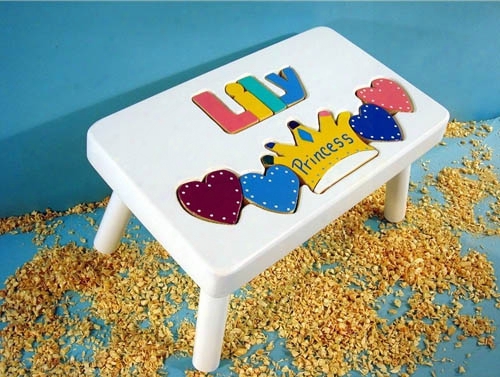 Personalized Name Princess Stool With 1-8 Letters - White