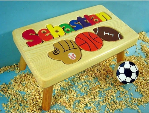 Personalized Name Puzzle Sport Stool 9-12 Letters - Natural