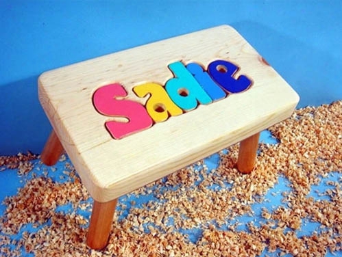 Personalized Name Puzzle Stool With 1-5 Letters - Natural