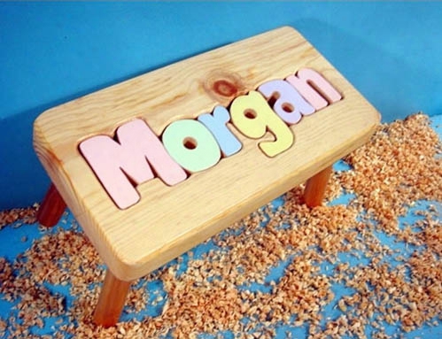 Personalized Name Puzzle Stool With 6-8 Letters - Natural