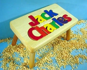 Personalized Two Name Large Stool With 1-8 Letter - Natural