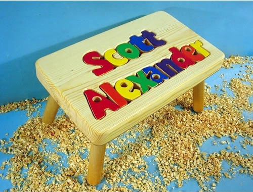 Personalized Two Naame Large Stool With 9-12 Letter - Natuural