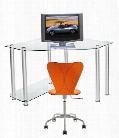 Clear Tempered Glass and Aluminum Corner Computer Desk