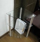 Corner Glass And Aluminum Bookcase Utility Stand