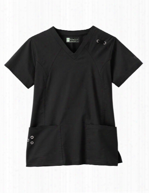 Bio Grommet Ladies V-neck Scrub Top - Black - Female - Women's Scrubs