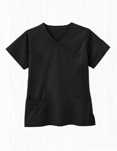 Bio Stretch Ladies Modern Wrap Scrub Top - Black - Female - Women's Scrubs